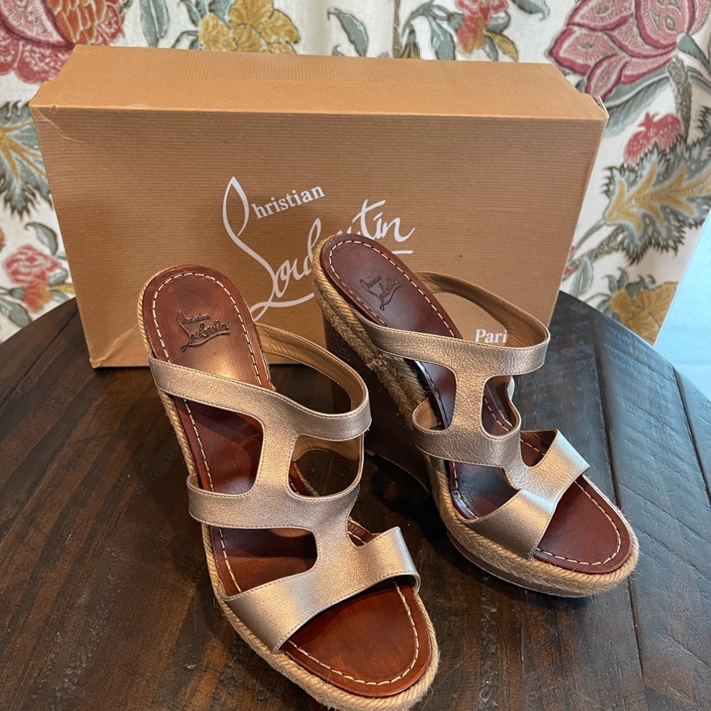 Christian Louboutin Metallic Platform Wedge Sandals size 39